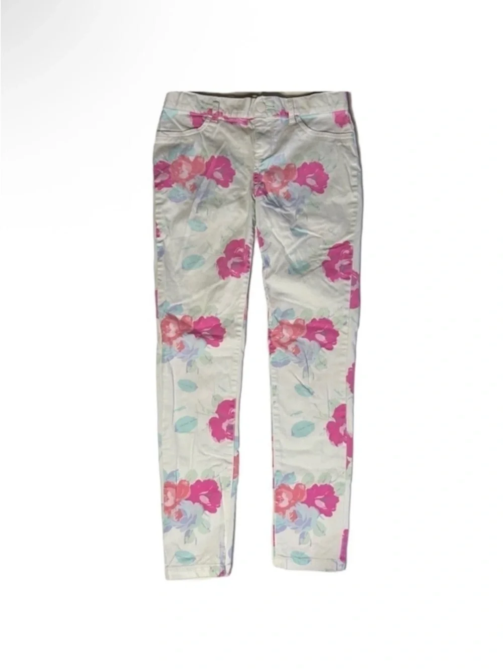 The Children's Place White Floral Print Girls' Pants - Pink & Mint